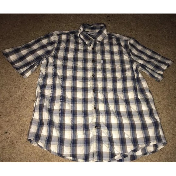 Carhartt Other - Carhartt Mens Shirt Size Large Relaxed Fit Plaid Checkered S/S Brown Blue‎